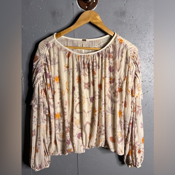 Free People Womens Wild Flower Honey Blouson Floral Print Peasant Top, Small - Picture 1 of 10